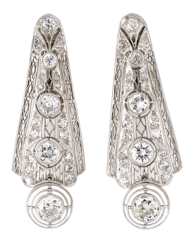 NM Estate Estate Platinum Diamond Art Deco Dangle Earrings | Thumbnail 2