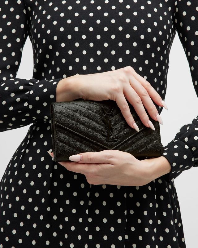 YSL Monogram Large Flap Wallet in Grained Leather