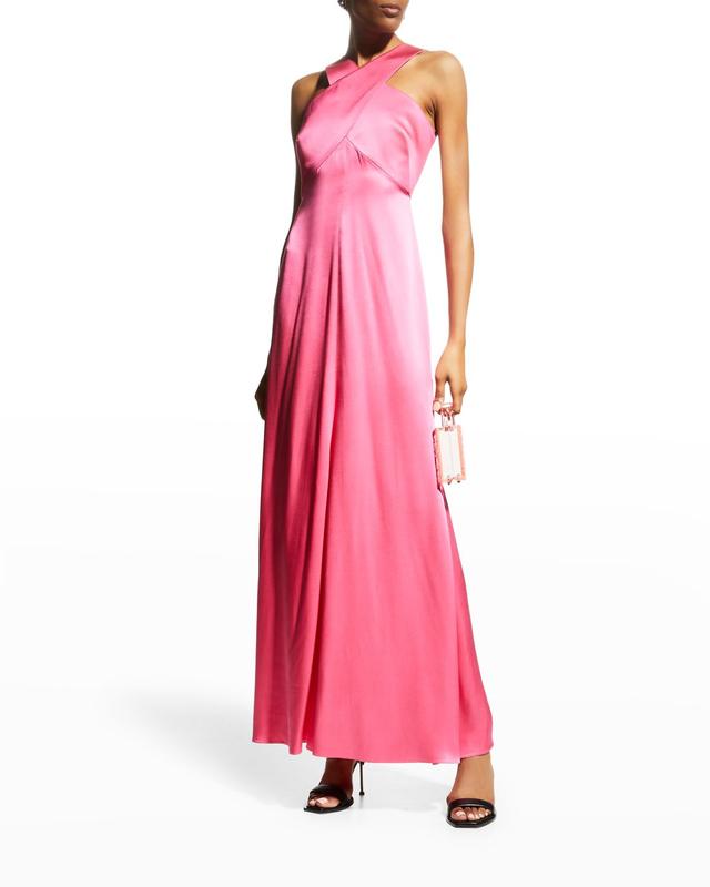 Crisscross Halter Silk Gown