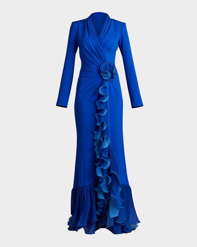 Pleated Ruffle Trumpet Gown
