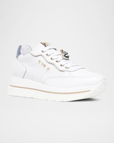 NeroGiardini Leather Jeweled Low-Top Sneakers | Thumbnail 2