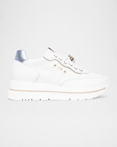 NeroGiardini Leather Jeweled Low-Top Sneakers | Thumbnail 1