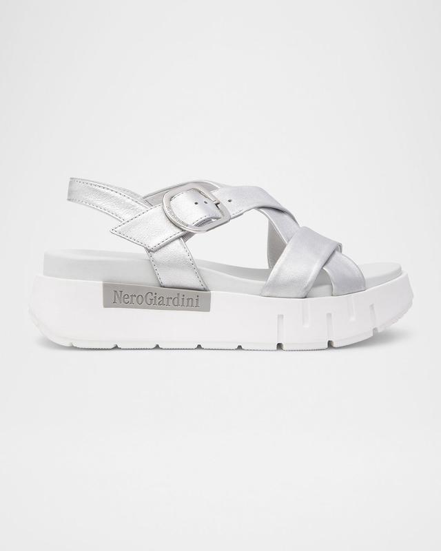 NeroGiardini Metallic Crisscross Wedge Platform Sandals