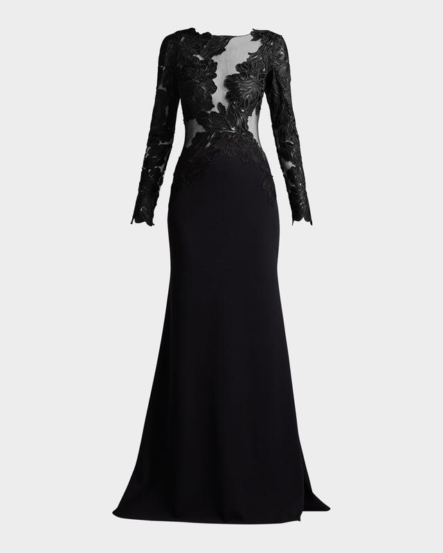 Embroidered Floral Illusion Gown