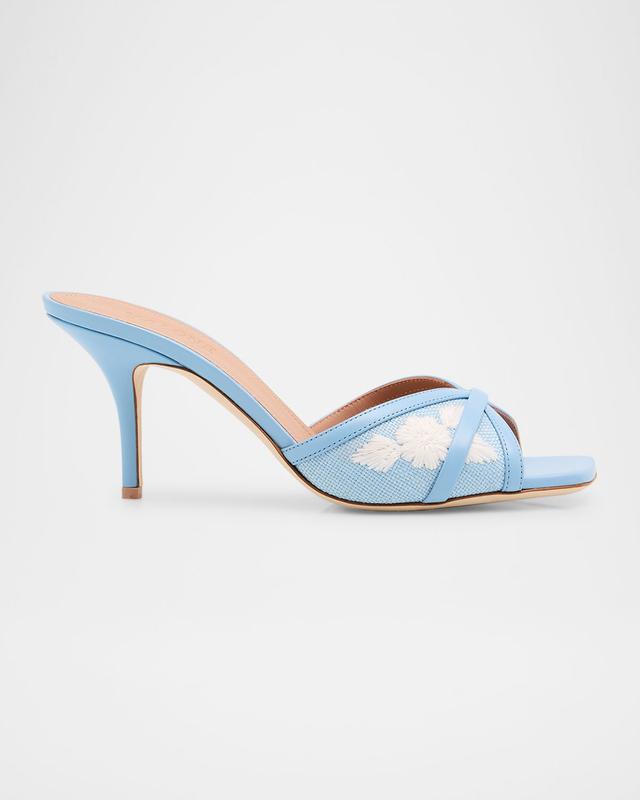 Malone Souliers Perla Raffia Leather Stiletto Slide Sandals