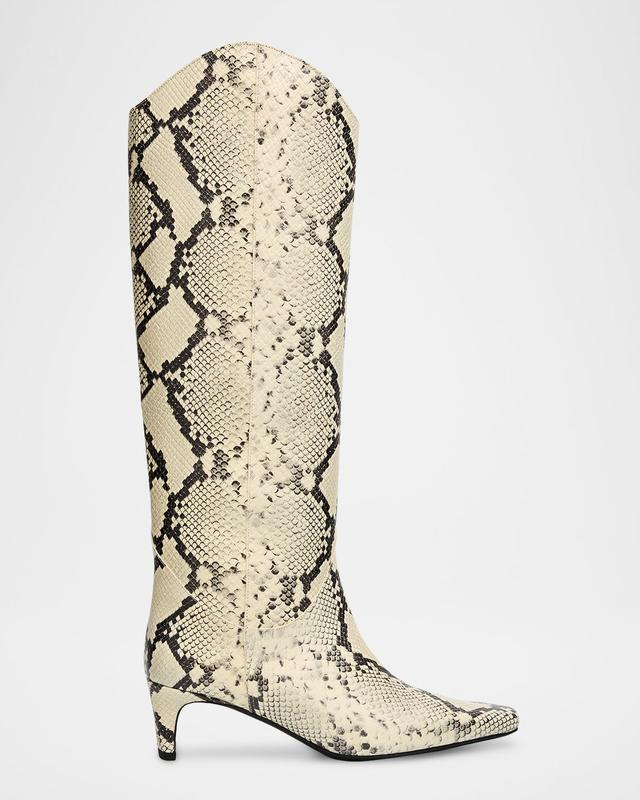 STAUD Western Wally Snake-Embossed Leather Knee-High Boots