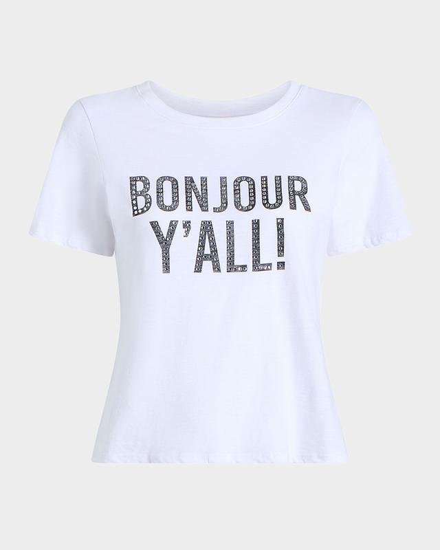 Cinq a Sept Bonjour Y 'all Embellished Shrunken Tee