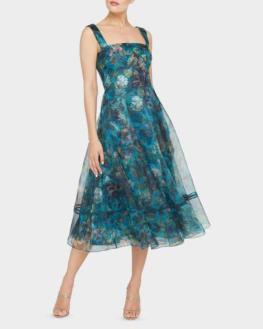 Theia Anissa Floral-Print Organza Midi Dress | Thumbnail 6