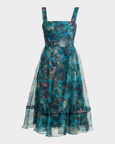 Theia Anissa Floral-Print Organza Midi Dress | Thumbnail 1