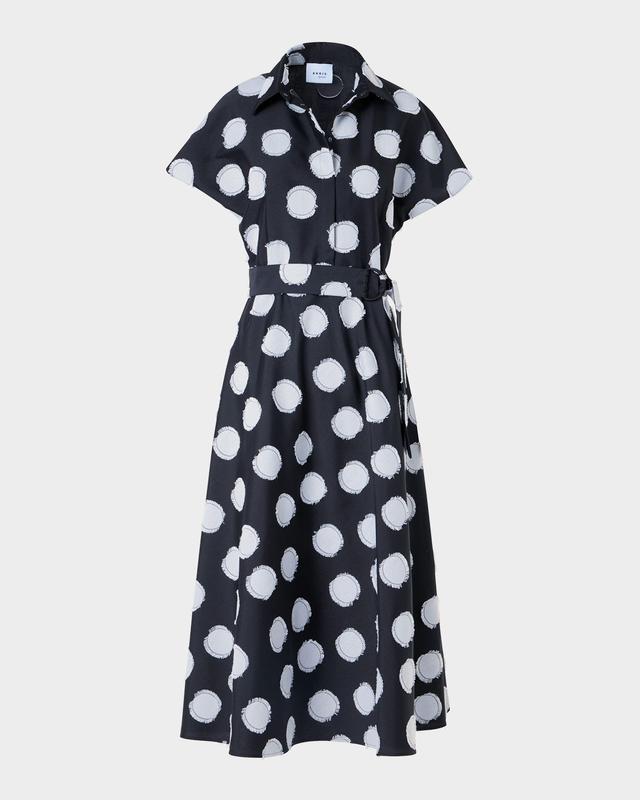 Akris punto Fringed Polka Dot Jacquard Belted Midi Shirtdress
