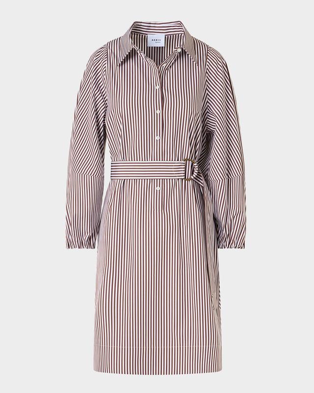 Akris punto Striped Cotton Poplin Belted Balloon-Sleeve Shirtdress