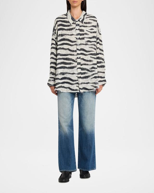 hredded eam Drop-Neck Zebra-Print hirt