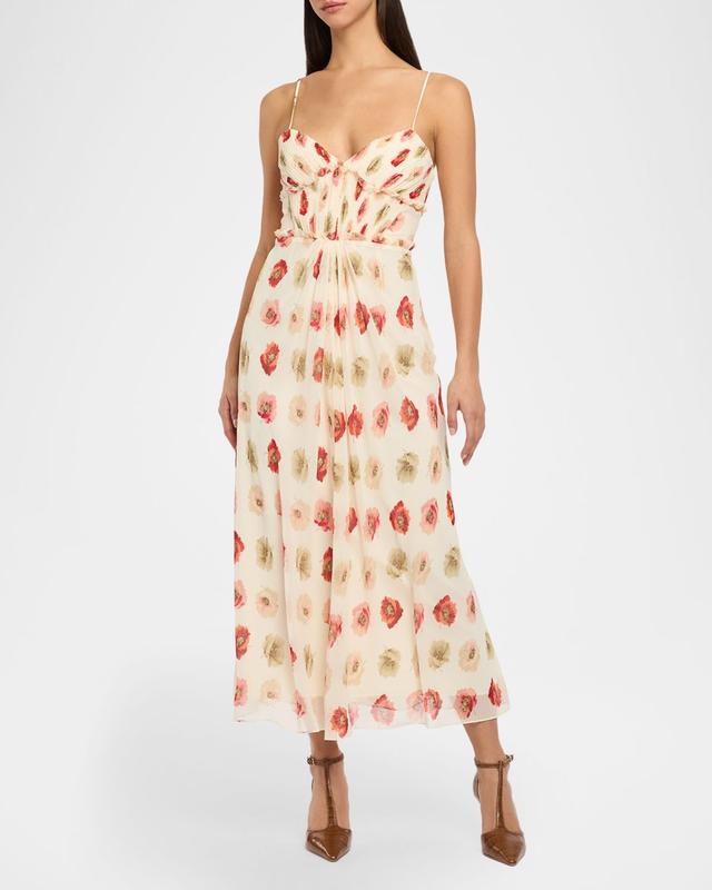 Floating Poppies Ruffle-Trim Sleeveless Midi Dress