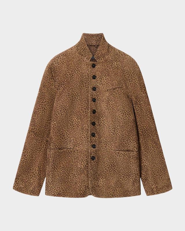 John Varvatos Men 's Woodward Suede Leopard-Print Jacket