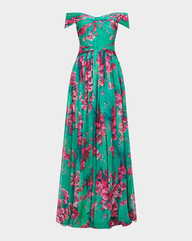 Theia Sabina Chiffon Off-Shoulder Gown