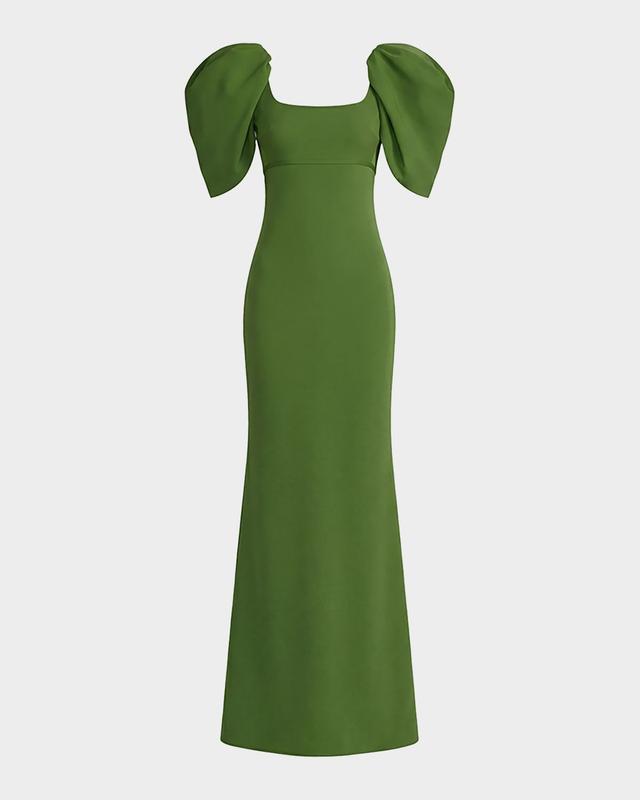 Mac Duggal Puff Sleeve Crepe Column Gown