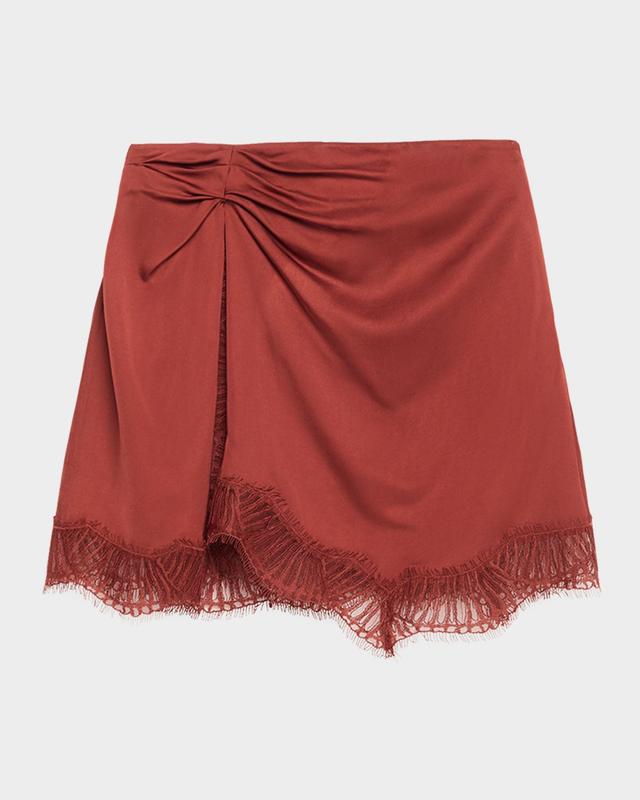 A.L.C. Dion Satin Lace-Trim Mini Skirt