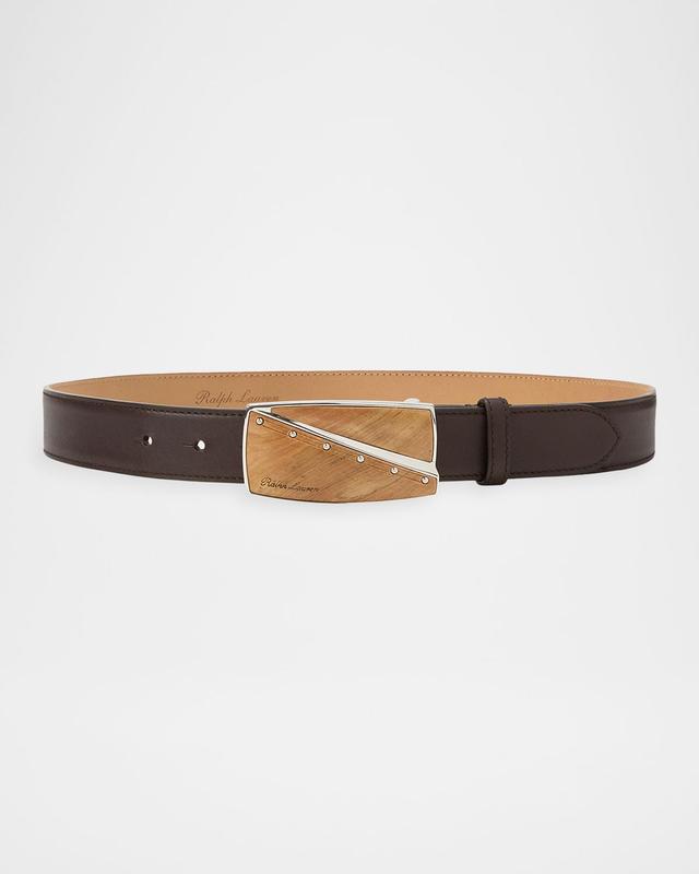 Ralph Lauren Collection Abstract Plaque Buckle Leather Belt