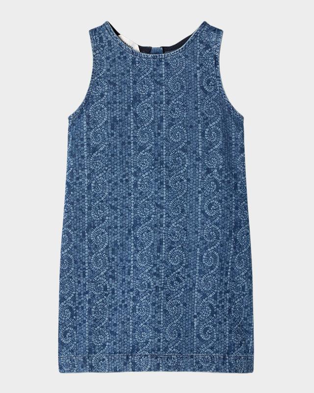 Versace Girl 's Lasered Greca Sleeveless Denim Dress, Size 4-