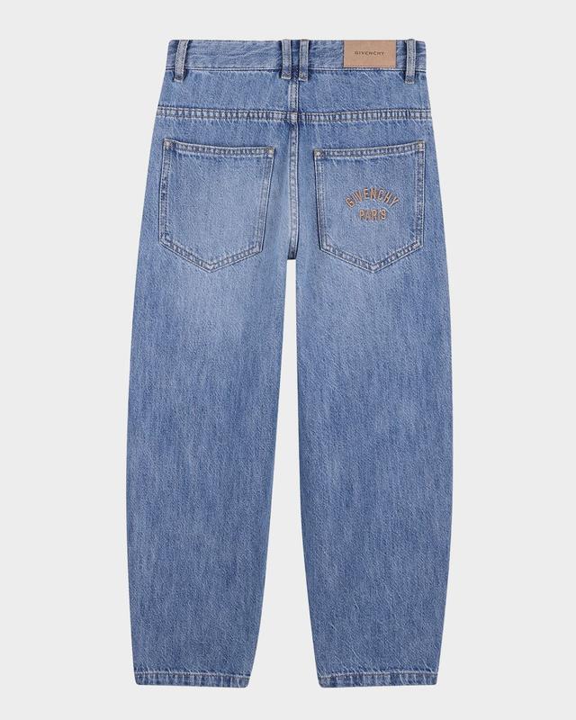 Boy 's Barrel-Leg Cotton Denim Jeans, Size 8-