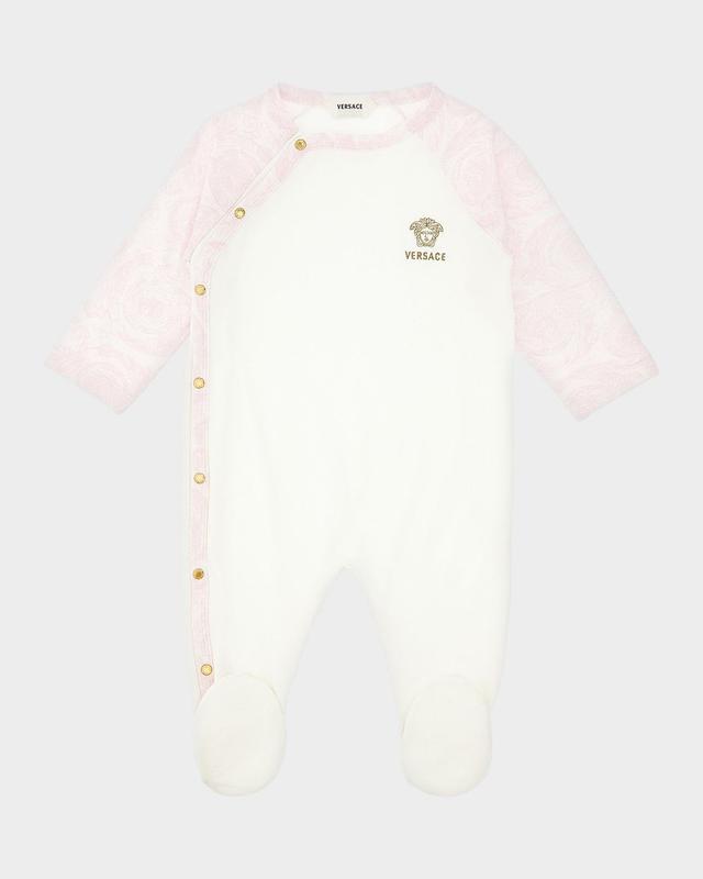 Versace Girl 's Printed Medusa Footie, Size 1M-6M