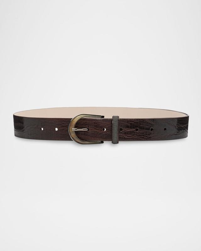Lizard-Effect Leather Belt