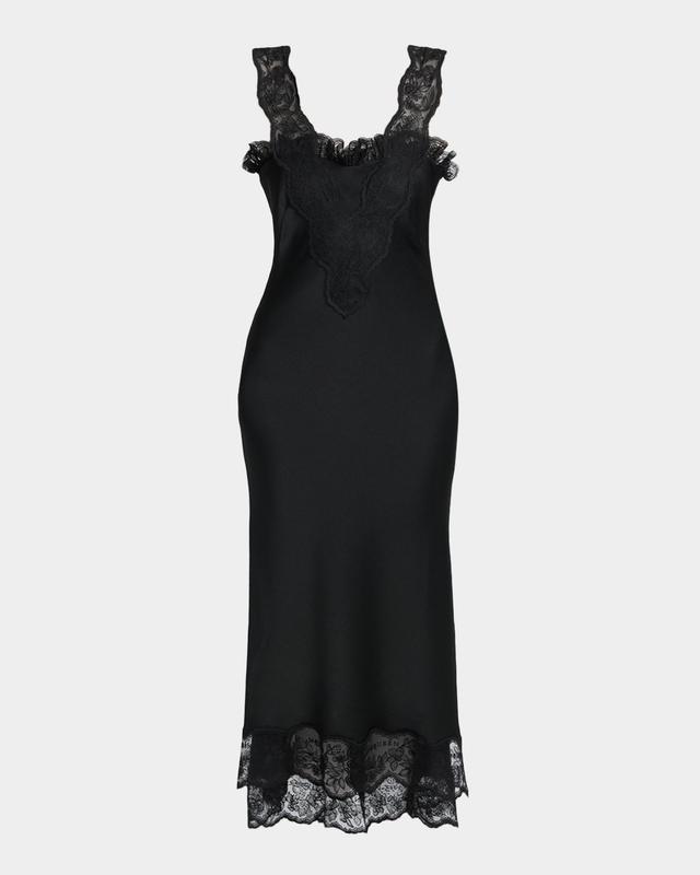 McQueen Lace-Inset Draped Satin Evening Dress