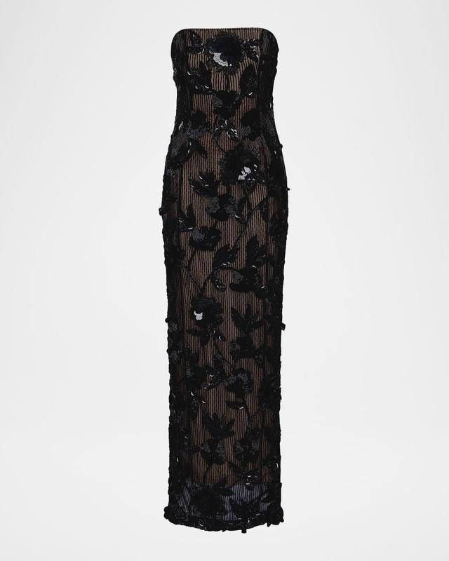 Rachel Gilbert Pierre Strapless Embroidered Tulle Column Gown
