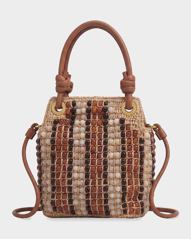 Veronica Beard Slouch Small Beaded Raffia Top-Handle Bag