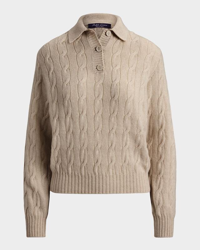Ralph Lauren Collection Lofty Cashmere Cable Knit Polo Sweater