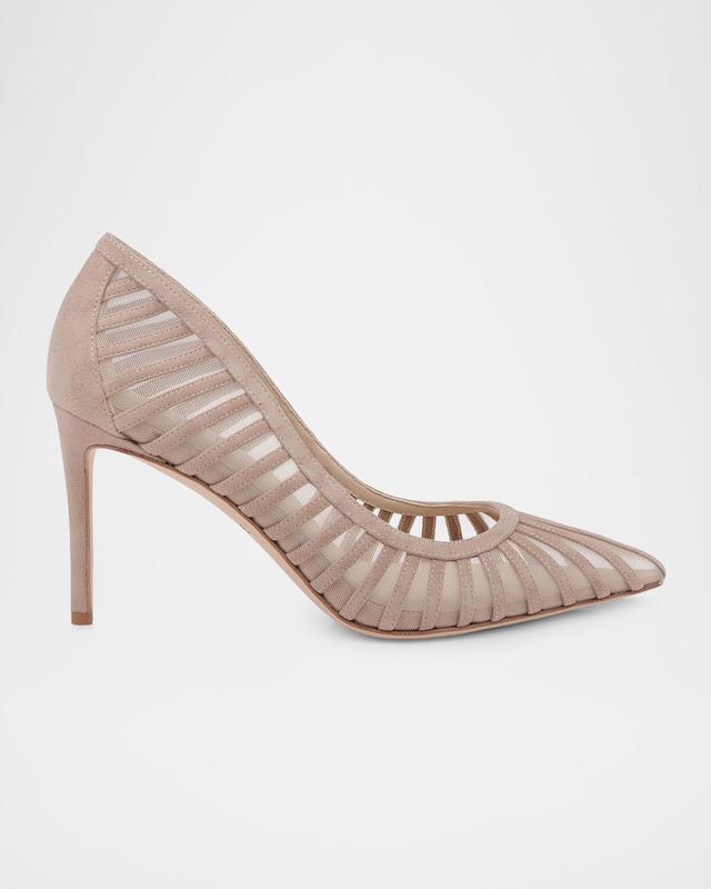 L'Agence 85mm Lenox Mesh and Suede Pumps