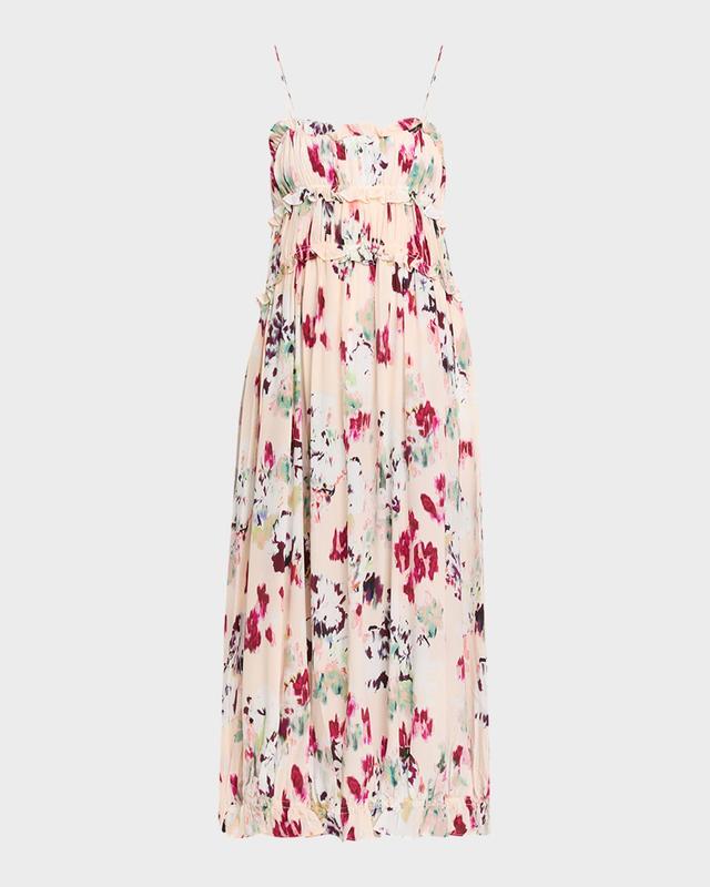 Ulla Johnson Clove Ruffled Floral Silk A-Line Midi Dress