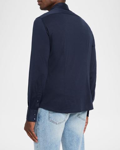 Brunello Cucinelli Men 's Silk and Cotton Jersey Long-Sleeve Polo Shirt | Thumbnail 3