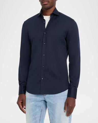 Brunello Cucinelli Men 's Silk and Cotton Jersey Long-Sleeve Polo Shirt | Thumbnail 4