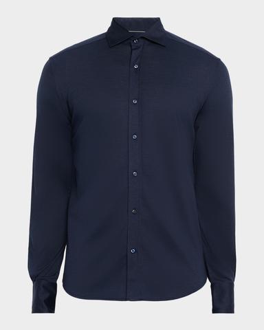 Brunello Cucinelli Men 's Silk and Cotton Jersey Long-Sleeve Polo Shirt | Thumbnail 1