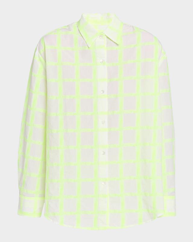 Windowpane Plaid Oversized Button-Front Shirt