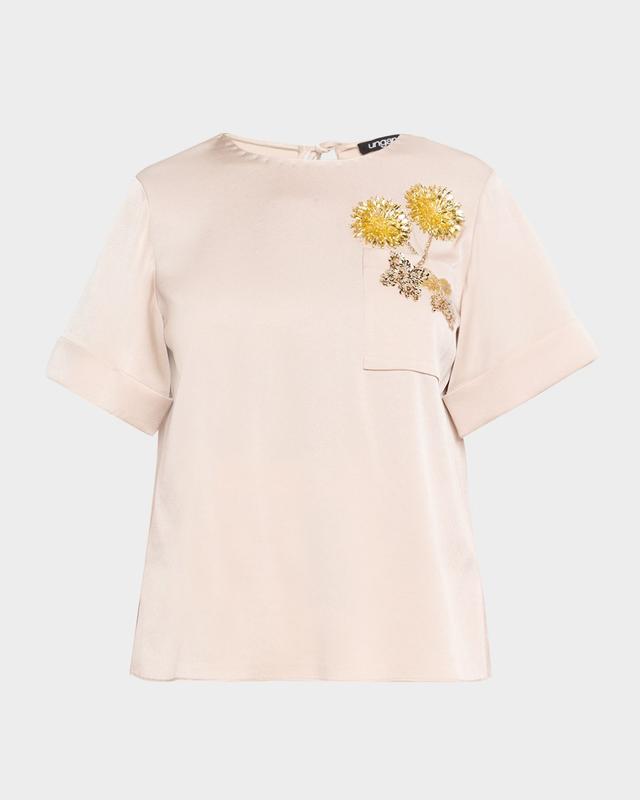 Ungaro Amina Crystal Floral Crewneck Blouse
