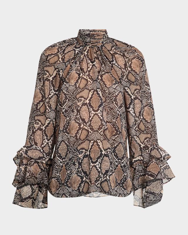 Ungaro Raina Ruffle Snakeskin-Print Blouse