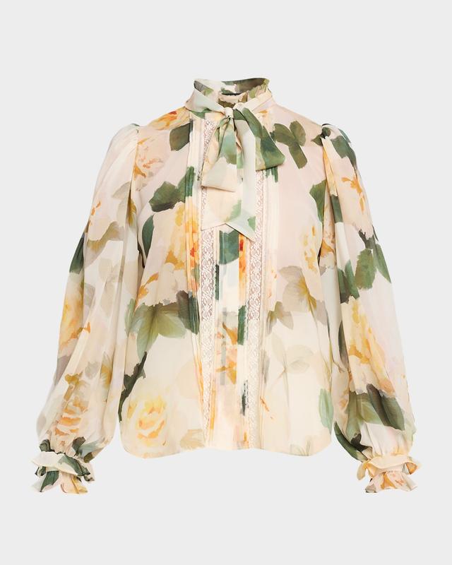 Ungaro Odessa Tie-Neck Floral Blouse