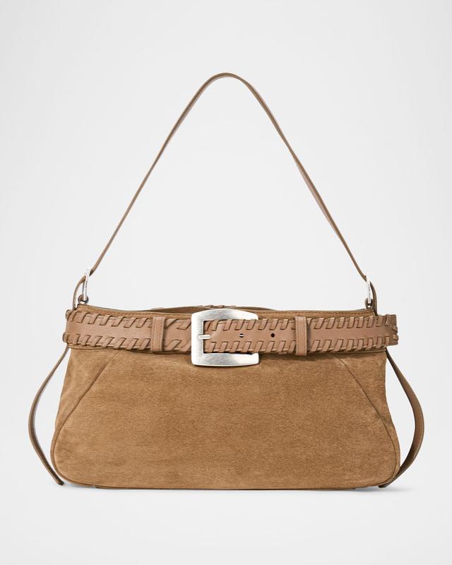 STAUD Brooklyn Buckled Suede Shoulder Bag