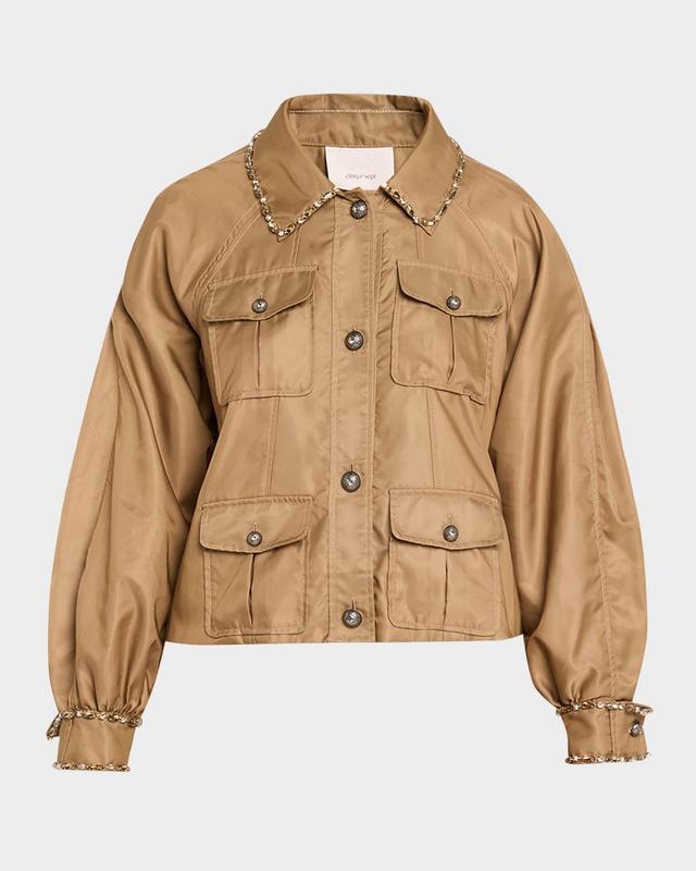 Cinq a Sept Rhinestone Chain Utility Jacket