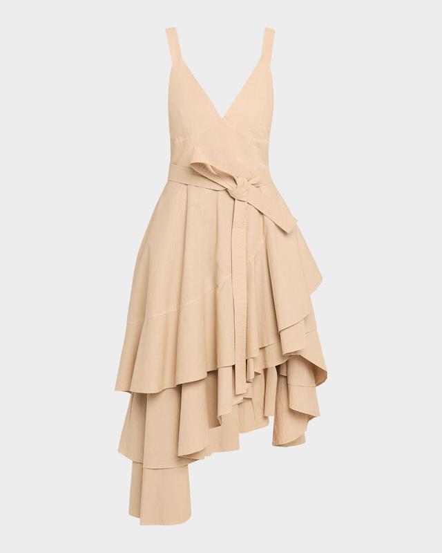Asymmetric Tiered Ruffle Midi Tank Dress