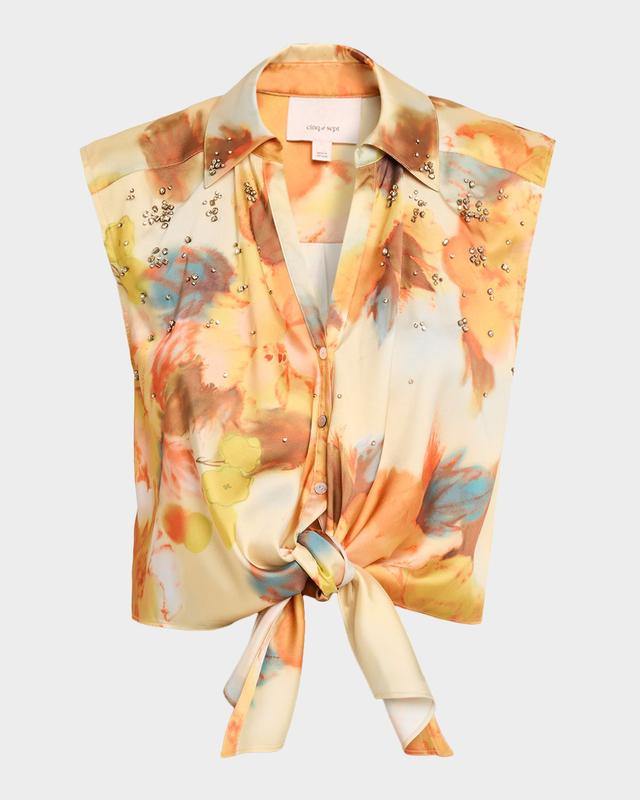 Cinq a Sept Marianna Embellished Watercolor Floral Top