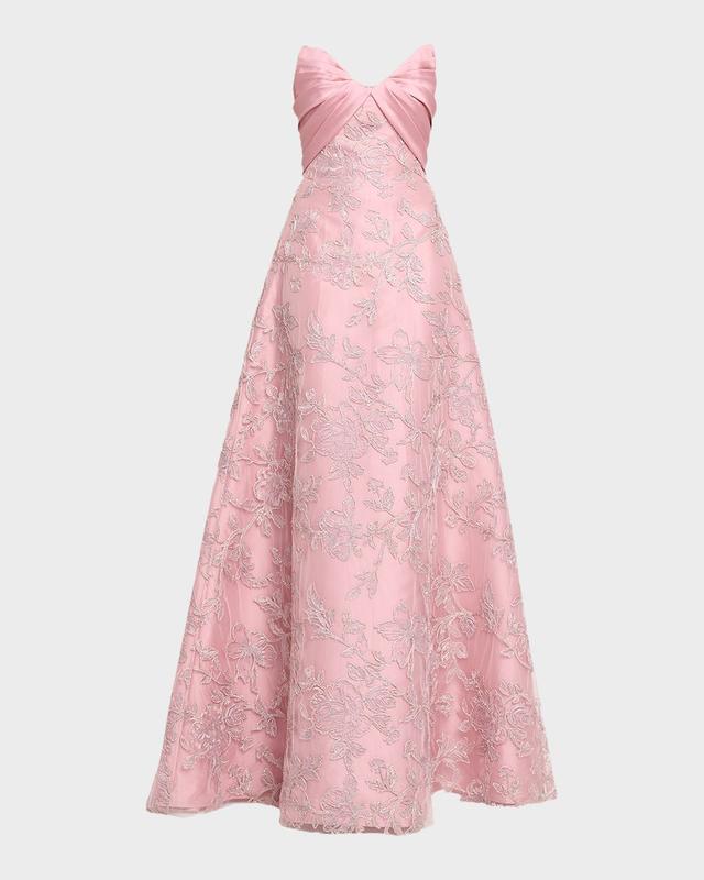 Pamella Roland Embroidered Satin Strapless Gown