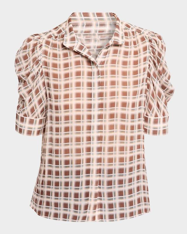 FRAME Gillian Sheer Plissé Silk Top