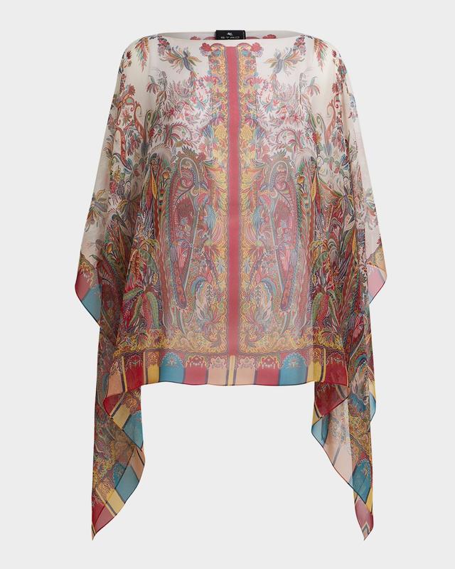 Etro Paisley Foliage Motif Silk Poncho Top