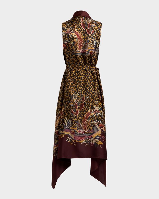 Leopard & Avian Print Silk Foulard Vest