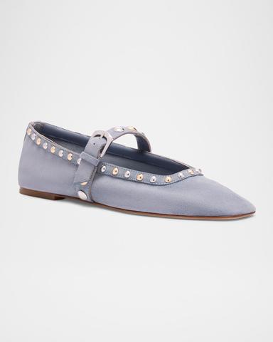 Stuart Weitzman Perry Studded Suede Mary Jane Ballerina Flats | Thumbnail 2
