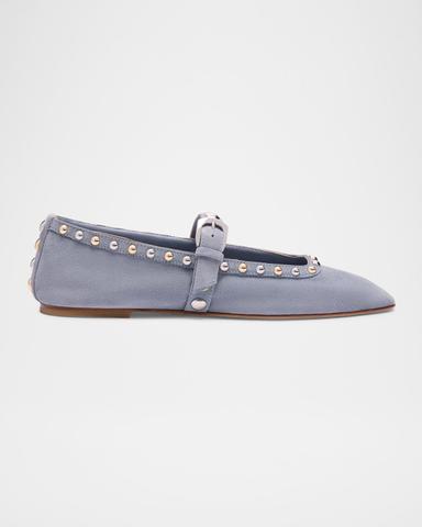 Stuart Weitzman Perry Studded Suede Mary Jane Ballerina Flats | Thumbnail 1