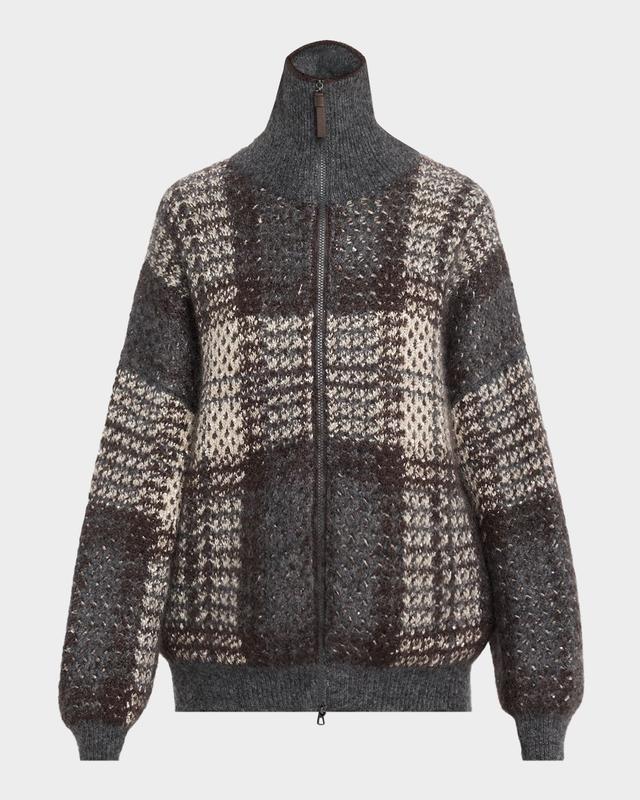 Brunello Cucinelli Mohair Plaid Oversized Cardigan